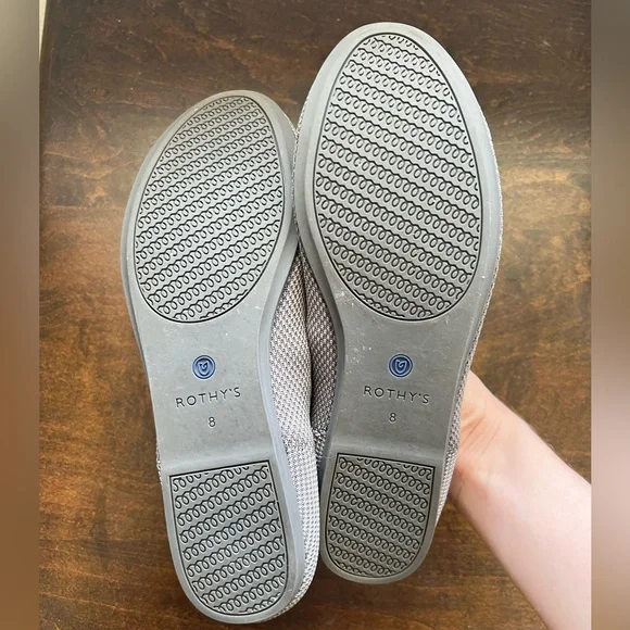 Rothys Women's The Flat Round Toe Size 8 Charcoal Gray Birdseye Red Insole - Picture 3 of 7